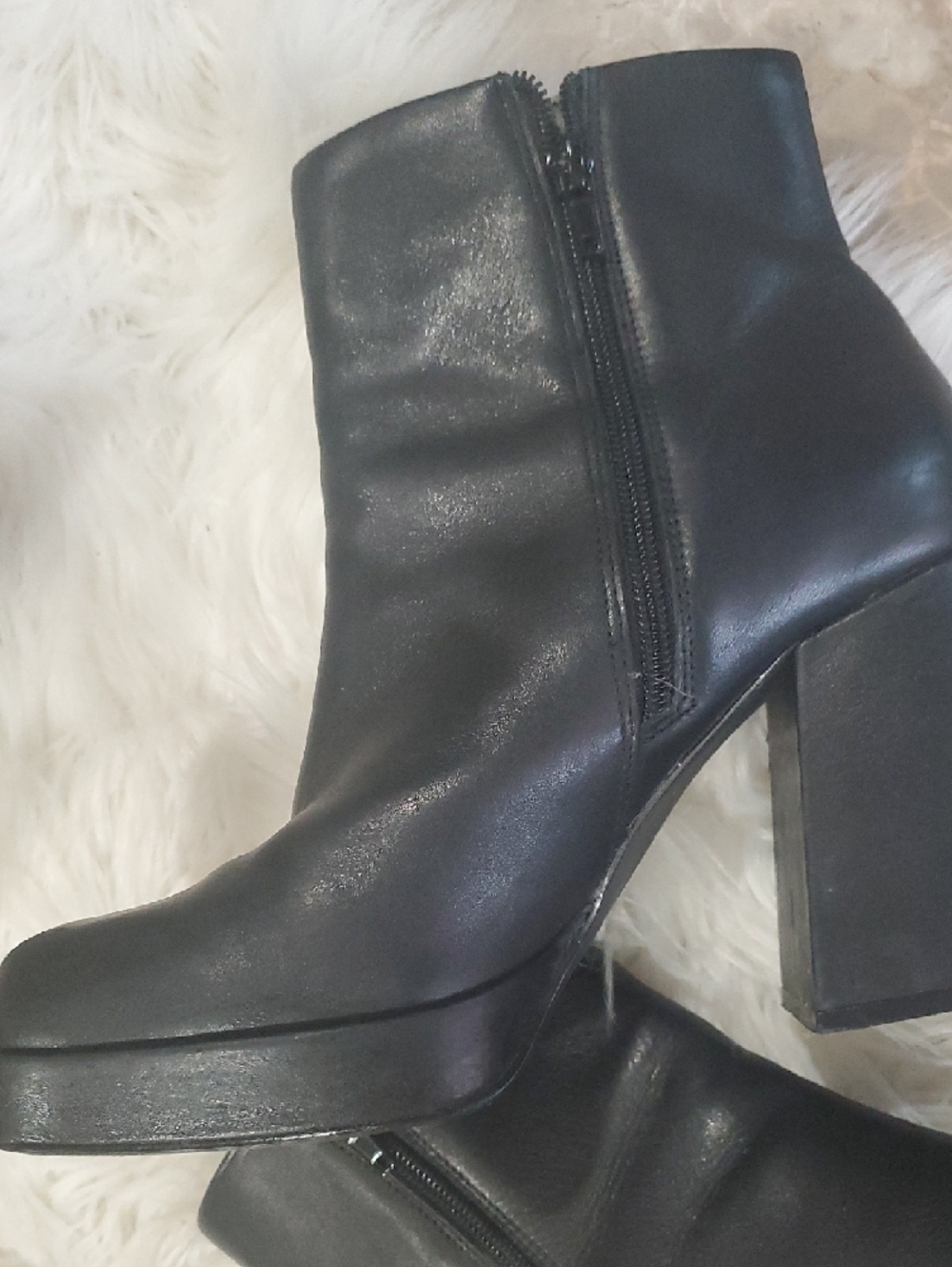 Y2k Steve Madden Elie Black Leather Block Heel Ankle Boots - Picture 7 of 16